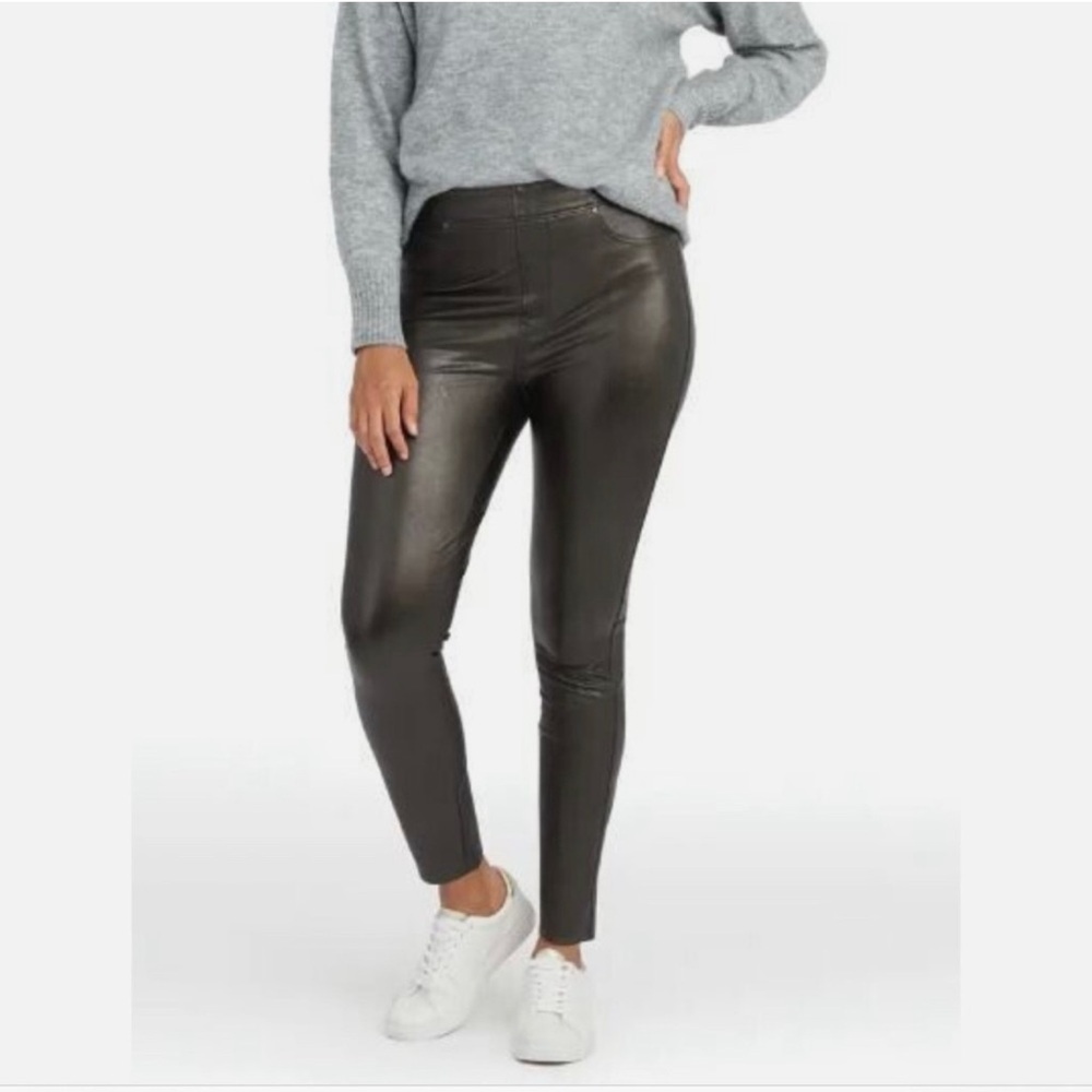 Spanx Faux Leather Like Ankle Skinny Pull On Pant Black Size XL
